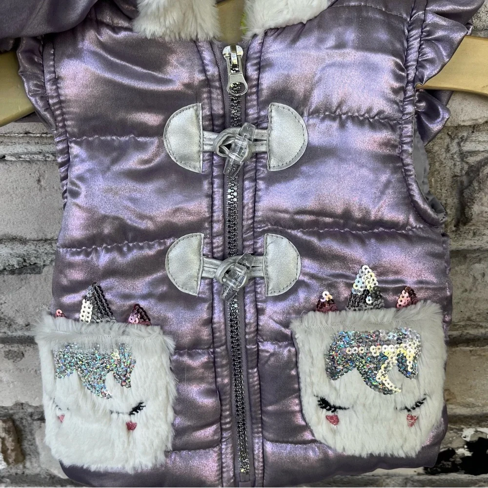 Little lass purple puff style unicorn kids vest